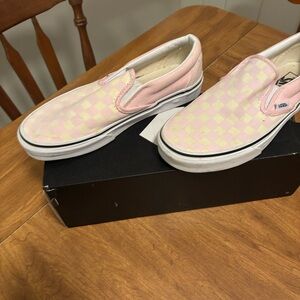 Vans Kids Slip-On Shoes - Pink and Cream Checkered